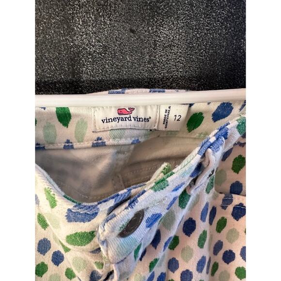 Vineyard Vines White Jeans Pockets 89% Cotton Zipper Blue Green Dots Size 12 - Picture 3 of 4